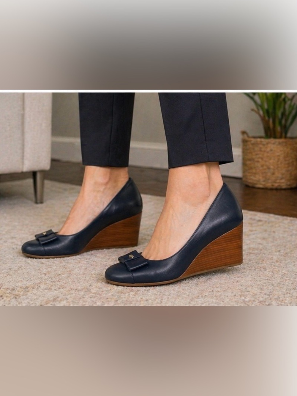 Cole Haan Navy Leather Wedge Pumps (Size 6B)